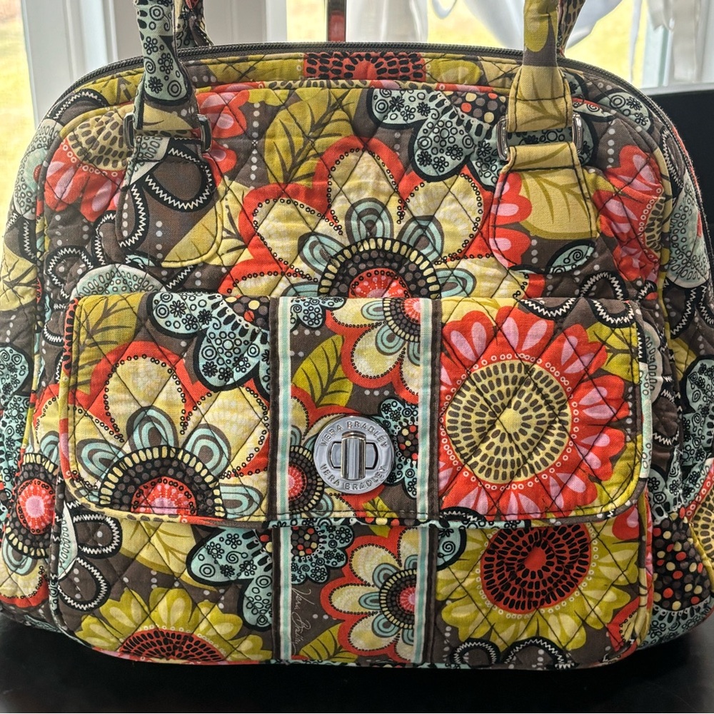 VERA BRADLEY Turn Lock Satchel Flower Shower Retired Quilted Cotton Bag - Picture 3 of 13